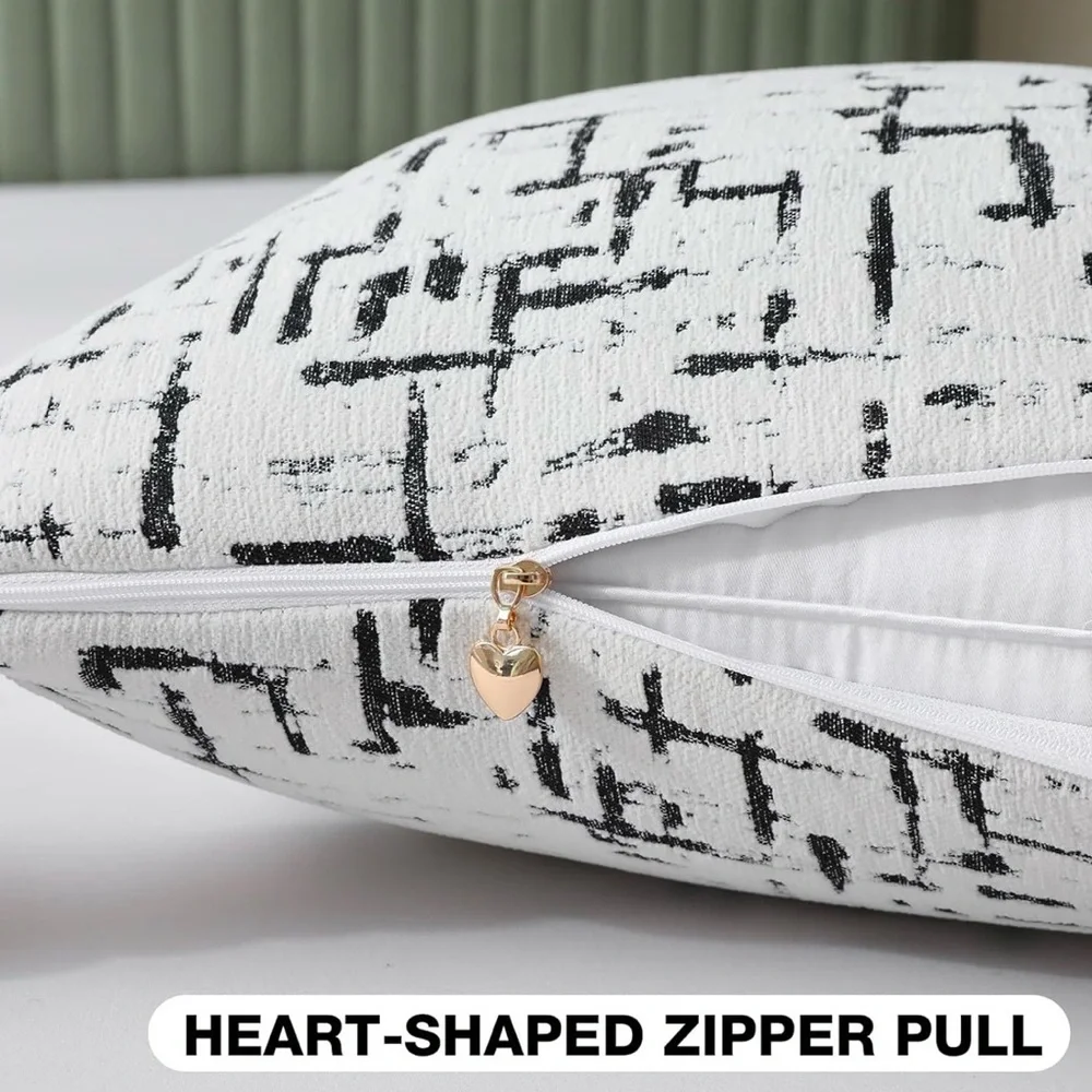 NIB FUTEI Black White Chenille Throw Pillow Covers 20x20 Inch Set of 2
